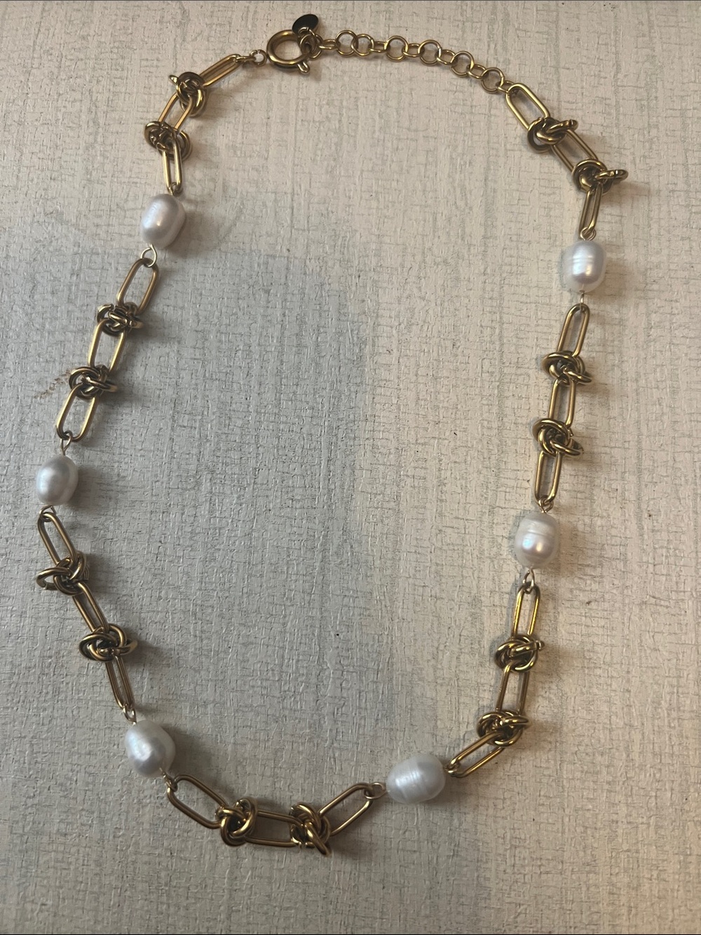 Gold Chain Necklace with White Pearl Accents